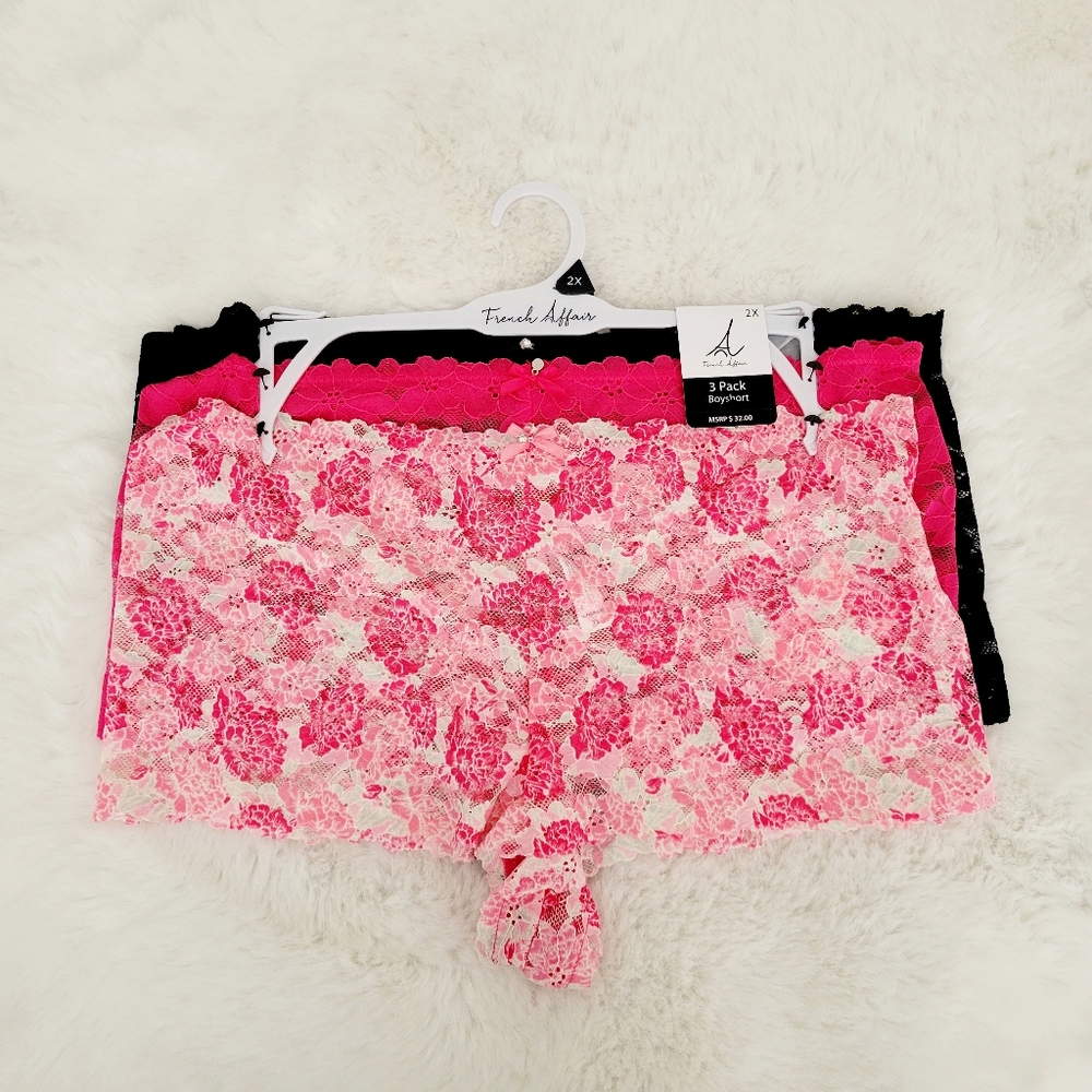 🎀FRENCH AFFAIR 3-PACK LACE BOYSHORT SIZE 2X
